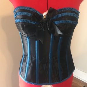 Frederick’s of Hollywood corset, black and blue